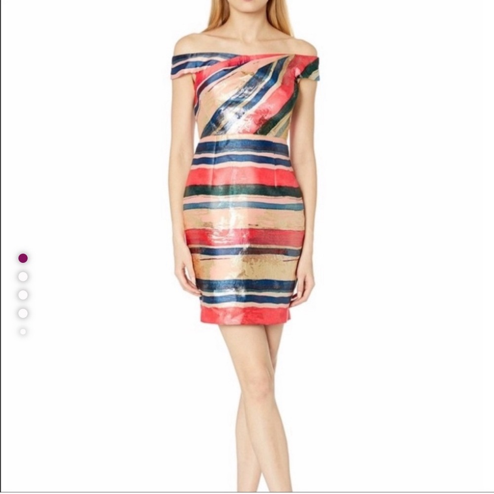 Adrianna Papell Pink and Blue One Shoulder Sheath Dress